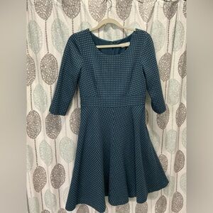 Boden Kate Wool Dress 8L-Teal with Polka Dot